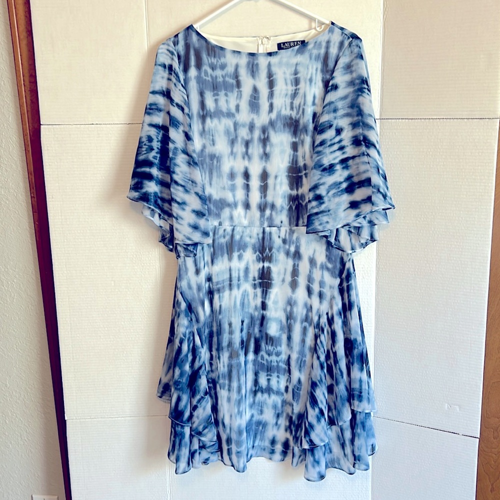 Ralph Lauren Tie Dye Ruffle Dress, Size 8.  Zipper back, scoop neckline.